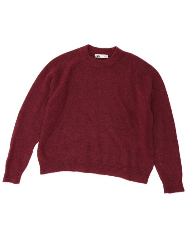 Zara Womens Oversized Crew Neck Jumper Sweater UK 16 Large Burgundy