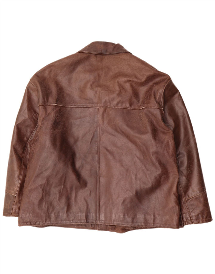 Bayside Mens Leather Jacket UK 42 XL Brown Leather