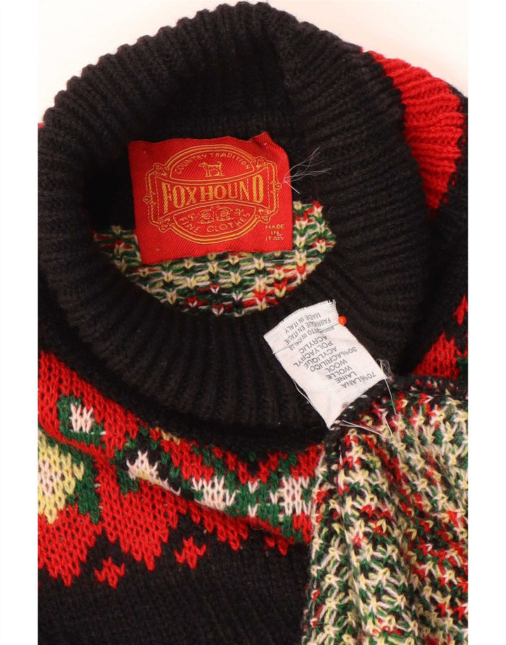Foxhound Mens Roll Neck Jumper Sweater Large Black Fair Isle