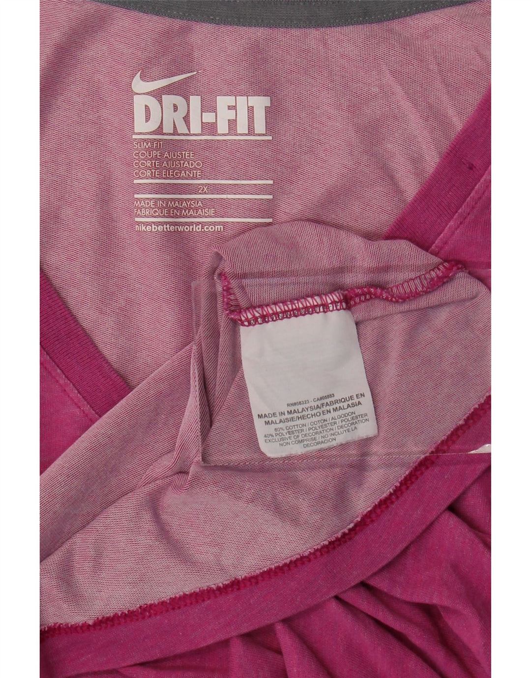 NIKE Womens Dri Fit Slim Fit T-Shirt Top UK 20 2XL Pink Cotton