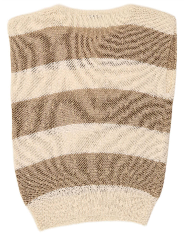 Vintage Womens Vest Tank Top EU 36 Small Beige Striped Polyacrylic