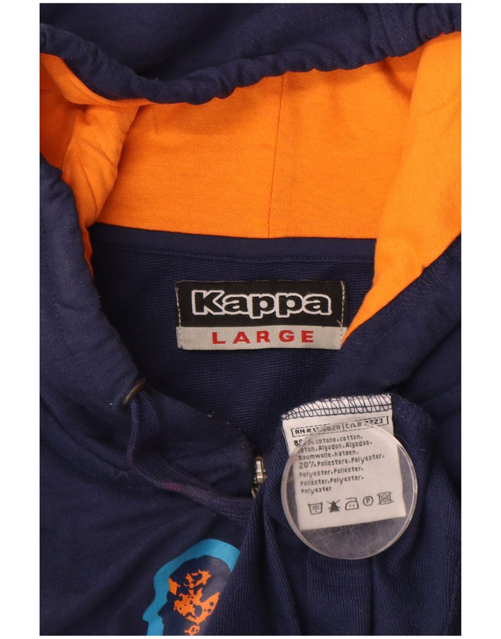 KAPPA Mens Graphic Zip Hoodie Sweater Large Navy Blue Cotton