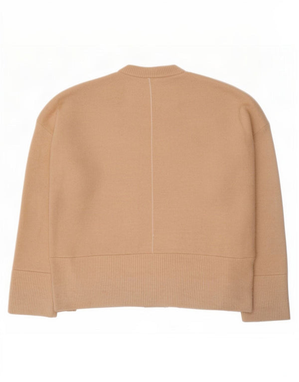 Zara Womens Oversized Crew Neck Jumper Sweater UK 16 Large Beige Acrylic