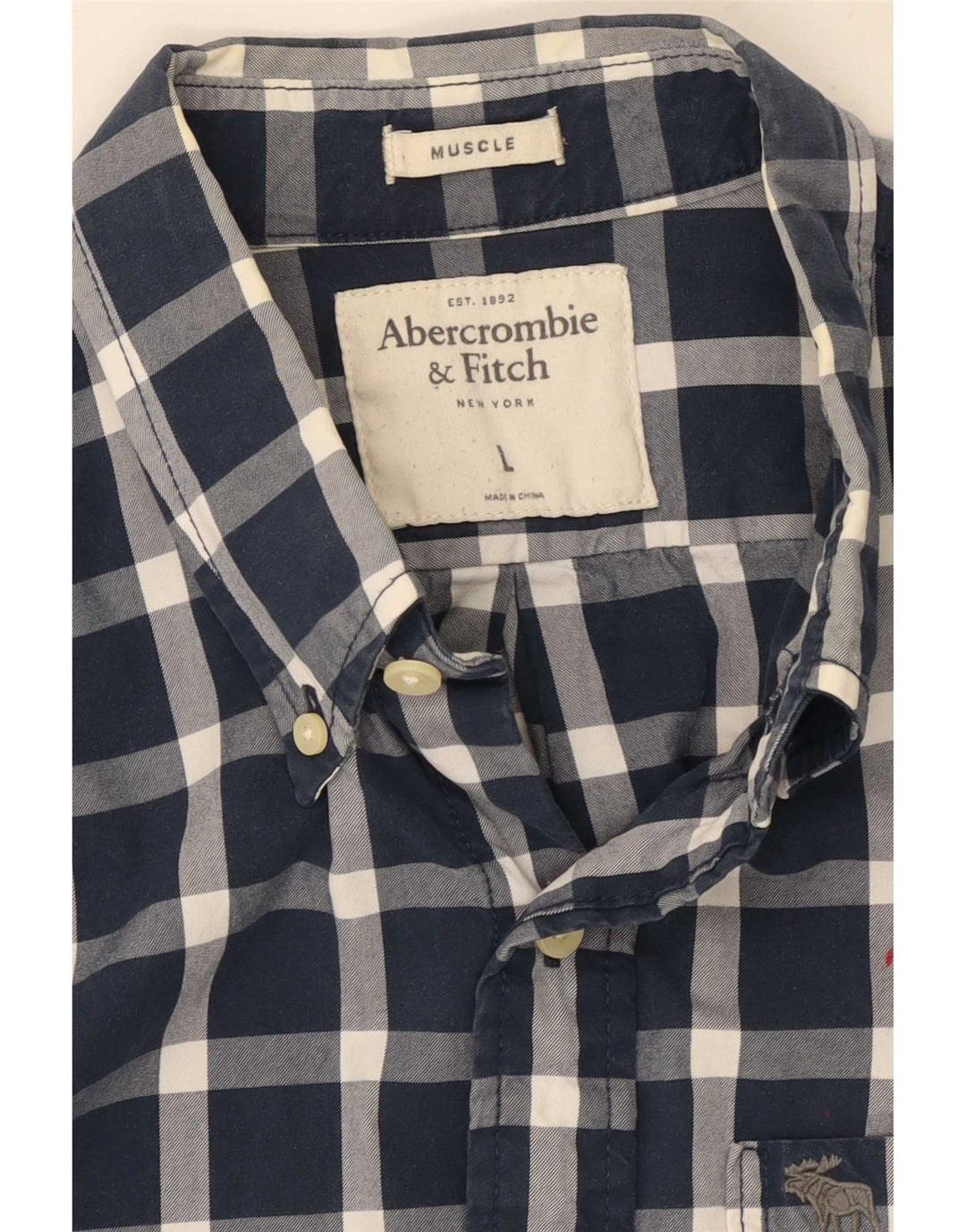 Abercrombie & Fitch Mens Muscle Shirt Large Navy Blue Gingham