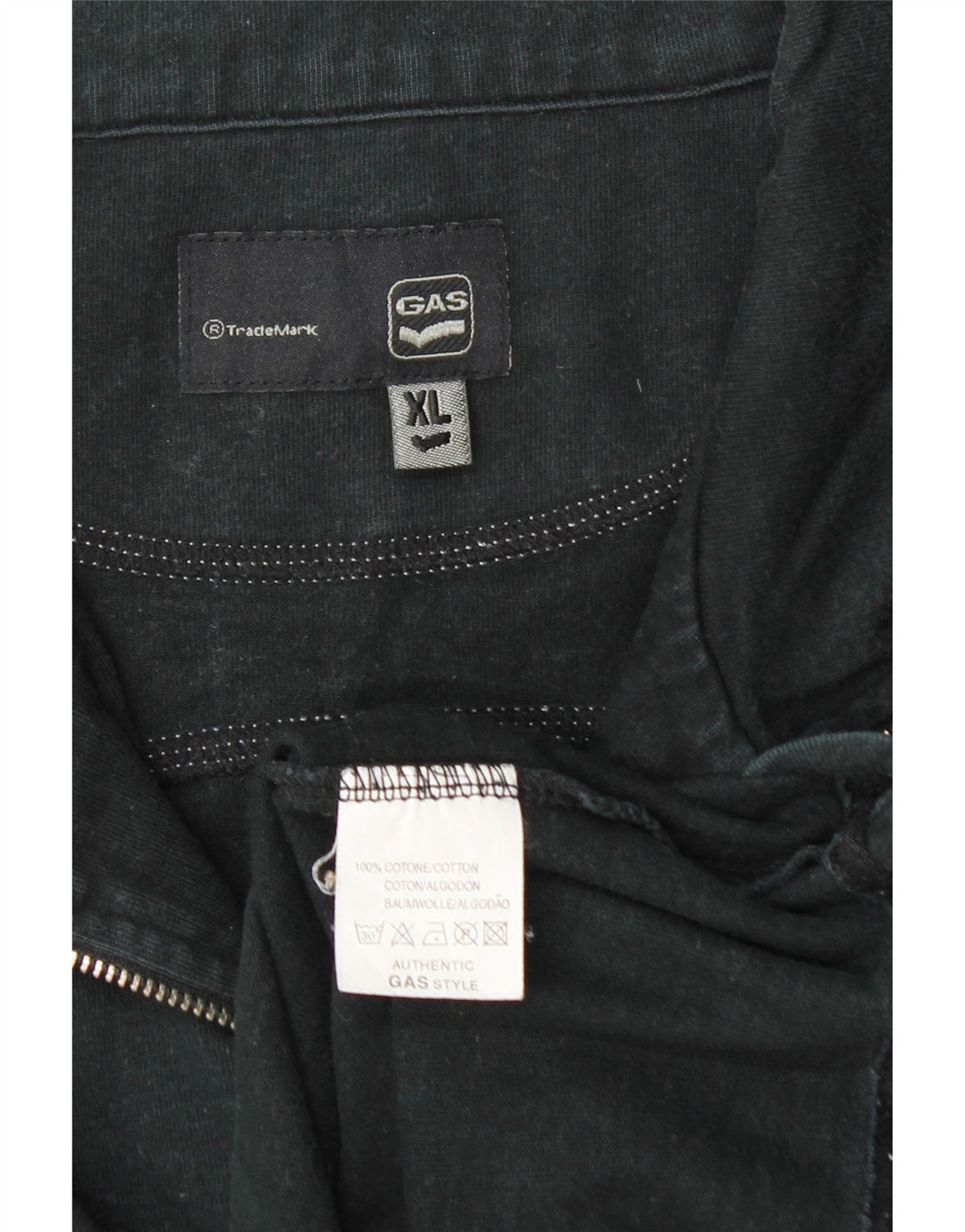 Gas Mens Zip Neck Top Long Sleeve XL Black Cotton