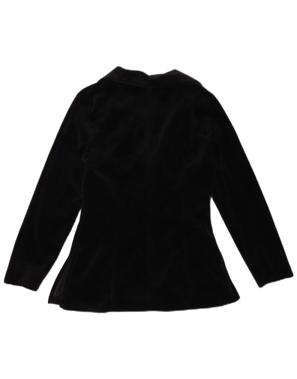 VINTAGE Womens 1 Button Velvet Blazer Jacket UK 12 Medium Black