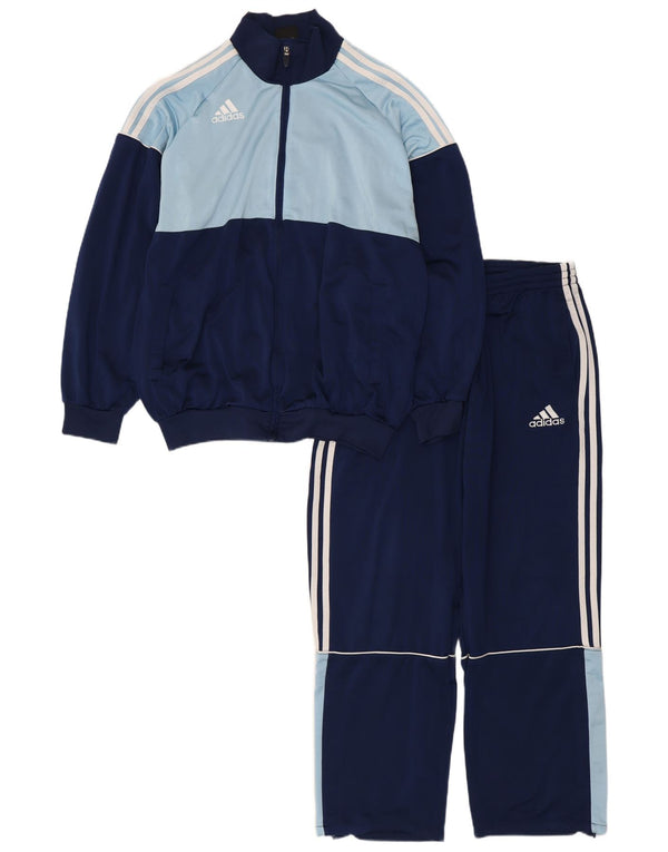 ADIDAS Mens Full Tracksuit UK 40/42 Medium Navy Blue Colourblock Polyester