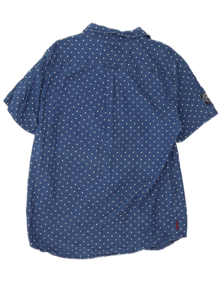 SUPERDRY Mens Regular Fit Short Sleeve Shirt XL Blue Spotted Cotton