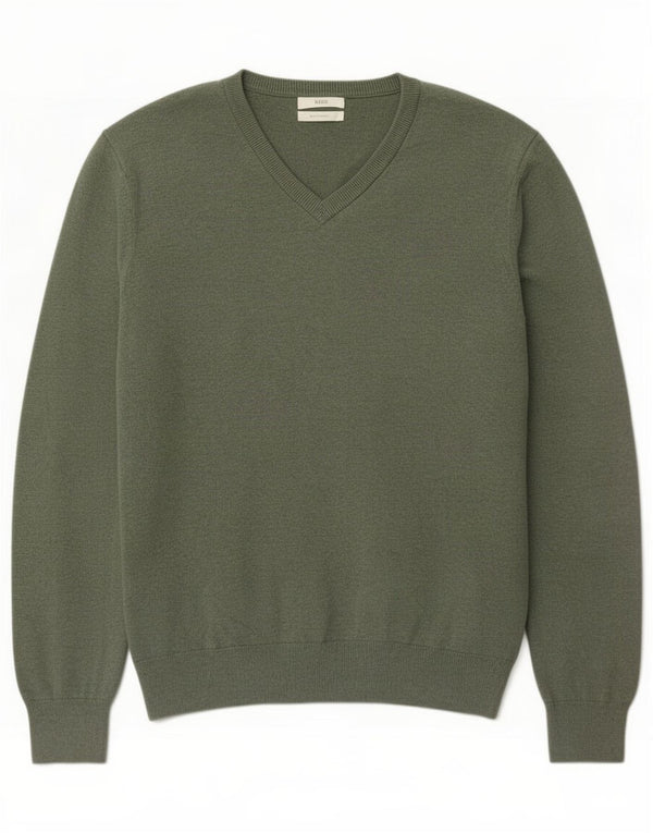 Marks & Spencer Mens V-Neck Jumper Sweater Large Green Cotton