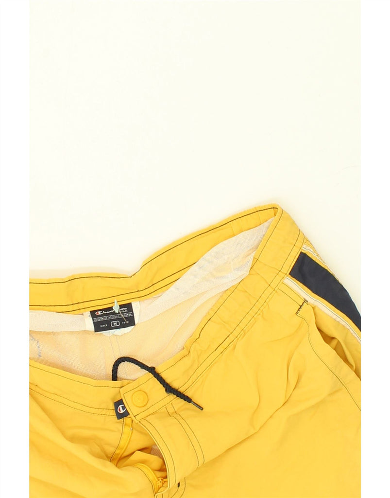 CHAMPION Mens Graphic Sport Shorts Medium Yellow Colourblock Polyester | Vintage Champion | Thrift | Second-Hand Champion | Used Clothing | Messina Hembry 