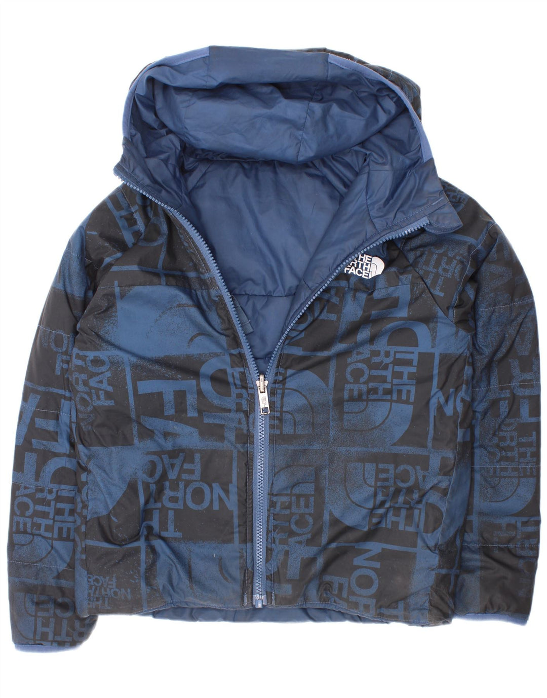 The North Face Boys Graphic Reversible Padded Jacket 7-8 Years Small Blue