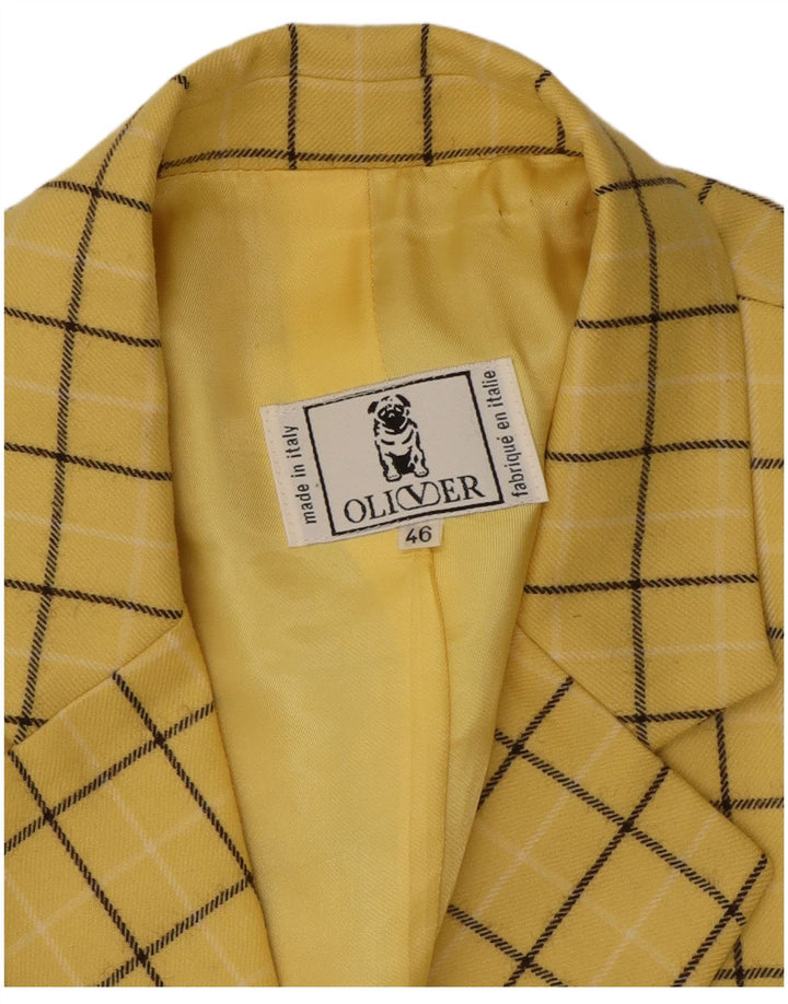 Oliver By Valentino Womens 3 Button Blazer Jacket IT 46 Large Yellow Check