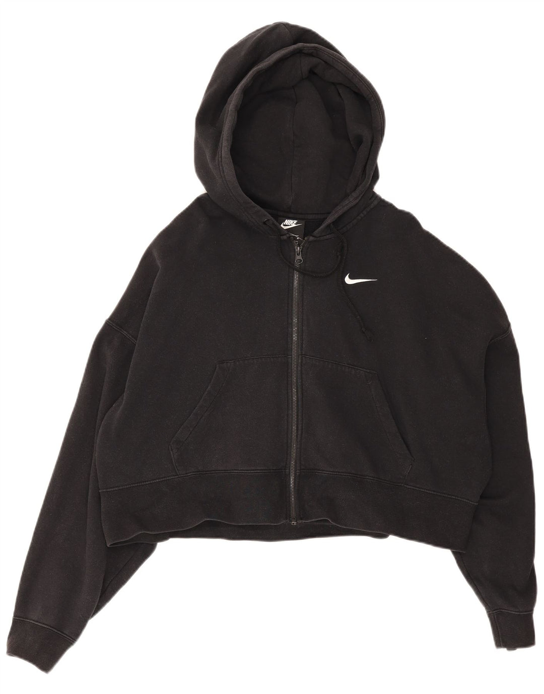 Nike Womens Crop Oversized Zip Hoodie Sweater UK 14 Medium Black Cotton
