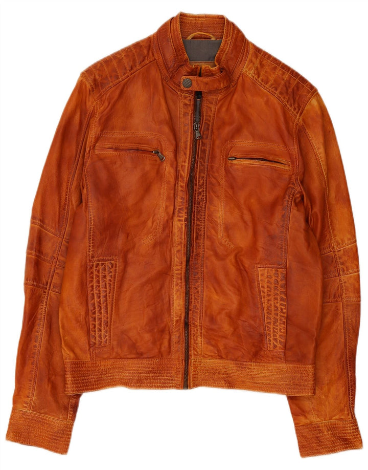AUTARK Mens Leather Jacket UK 36 Small Brown Leather
