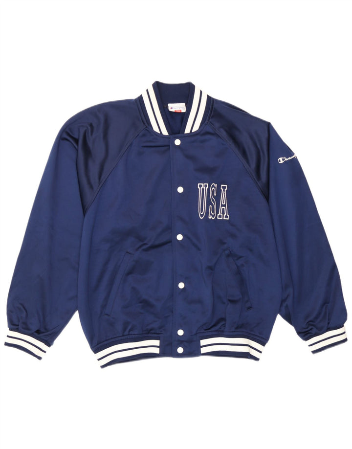 Champion Mens USA Graphic Tracksuit Top Jacket Small Navy Blue Polyester