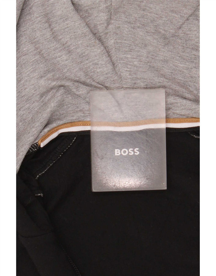 Hugo Boss Mens Zip Hoodie Sweater Medium Black Colourblock Cotton