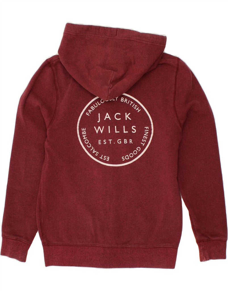 JACK WILLS Womens Graphic Zip Hoodie Sweater UK 16 Large Maroon Cotton Vintage Jack Wills and Second-Hand Jack Wills from Messina Hembry 