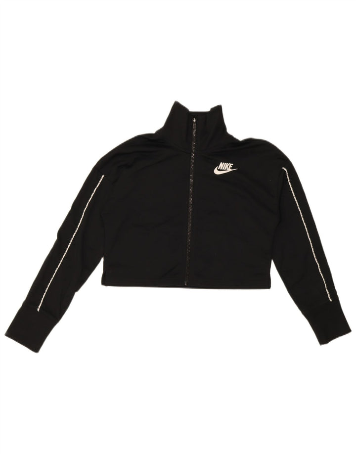 Nike Girls Crop Tracksuit Top Jacket 12-13 Years Large Black Polyester