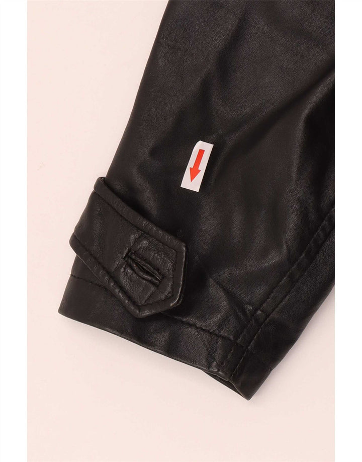 Vintage Womens Oversized Leather Jacket UK 10 Small Black