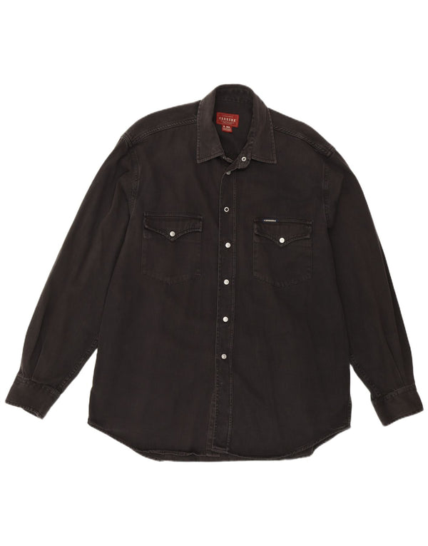 Carrera Mens Regular Fit Shirt Large Black Cotton Western