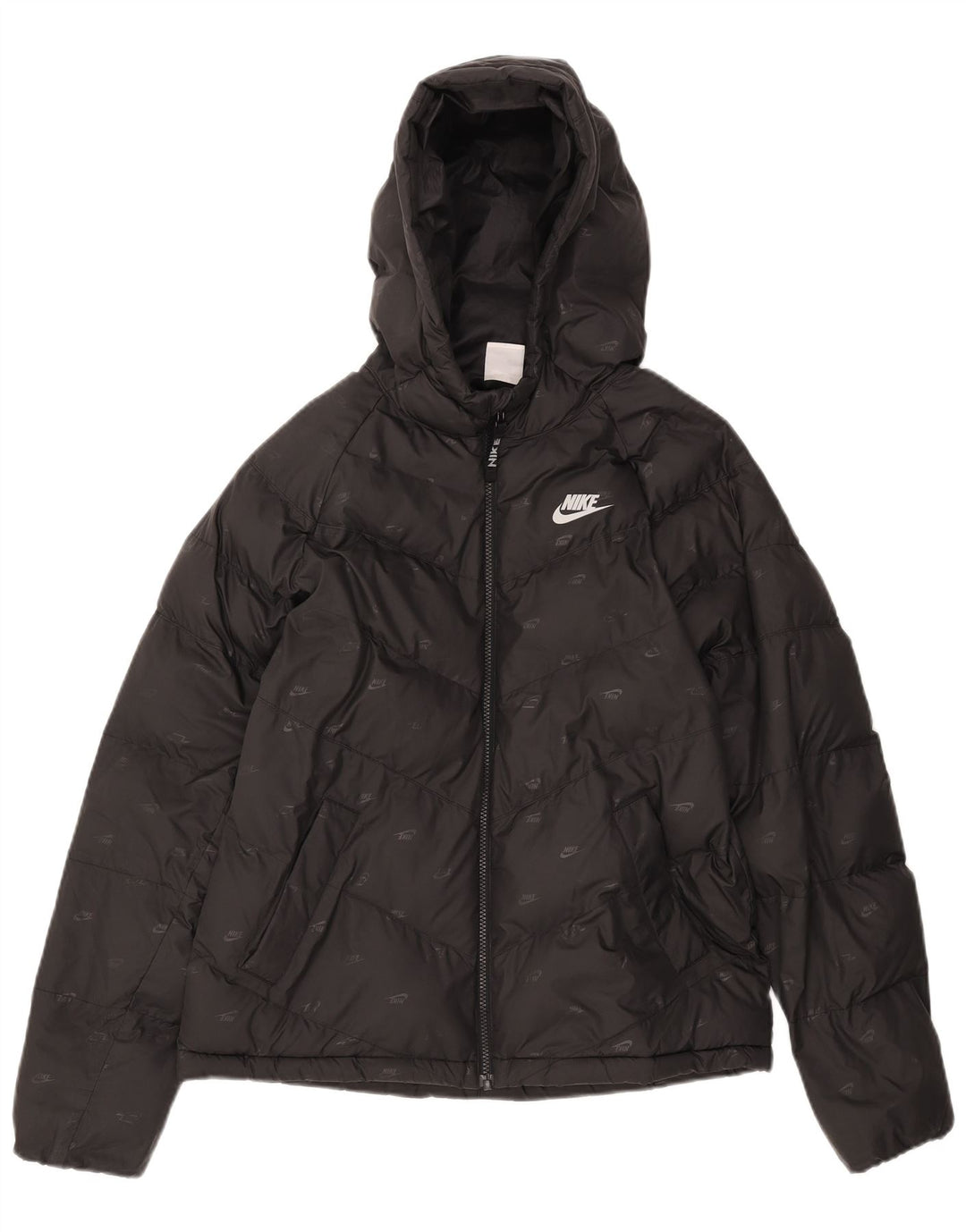 Nike Boys Graphic Hooded Padded Jacket 13-14 Years XL Black Polyester