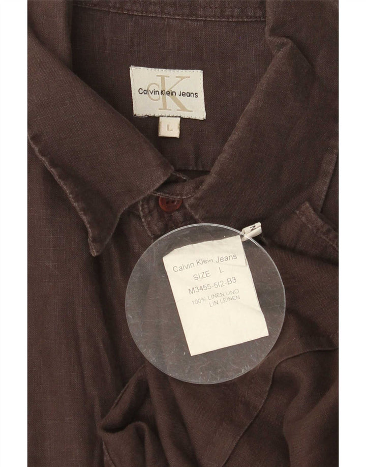 Calvin Klein Jeans Mens Shirt Large Brown Linen