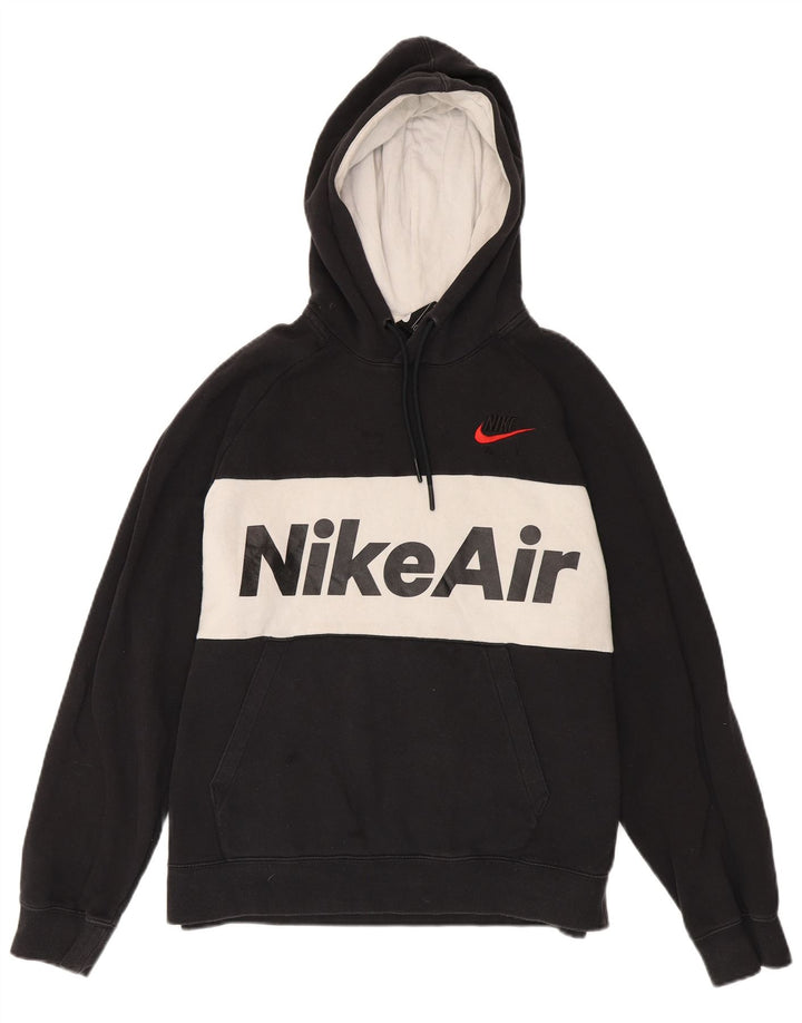 Nike Mens Graphic Hoodie Jumper Medium Black Colourblock Cotton