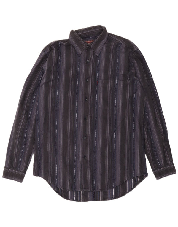 Marlboro Classics Mens Shirt Large Navy Blue Striped Cotton