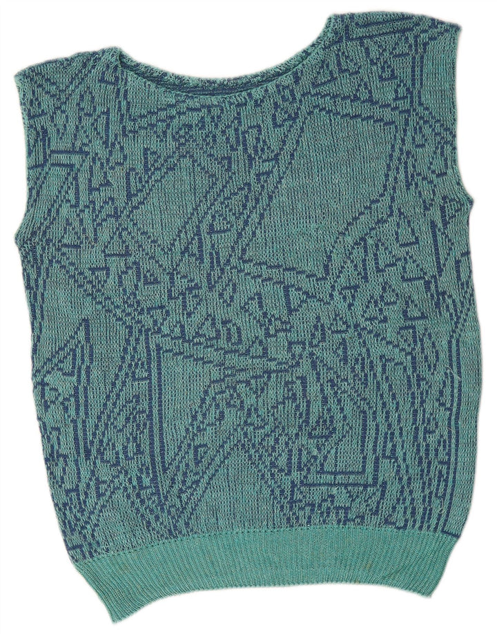 Vintage Womens Vest Tank Top UK 16 Large Blue Geometric