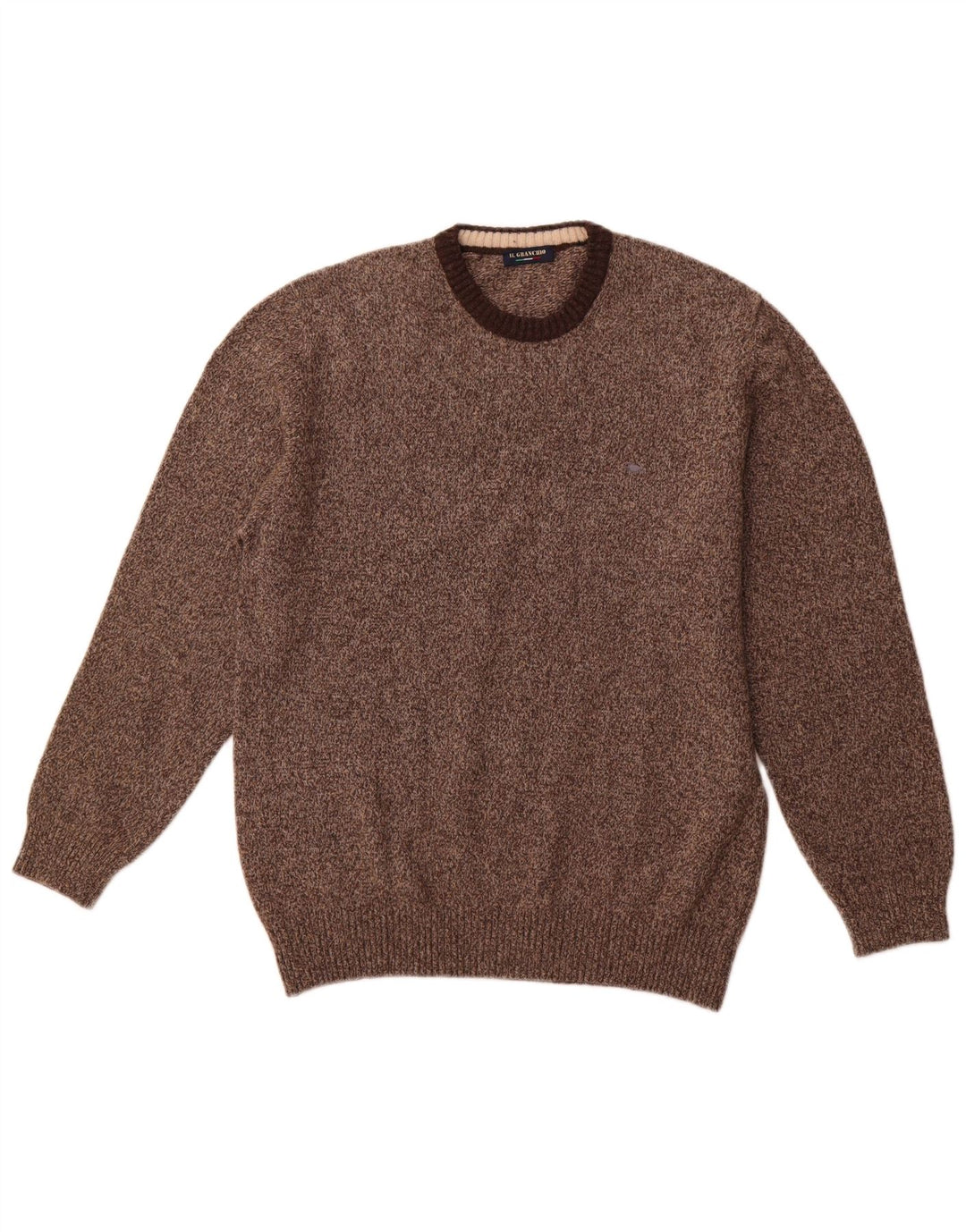 IL GRANCHIO Womens Crew Neck Jumper Sweater UK 22 3XL Brown Flecked Wool