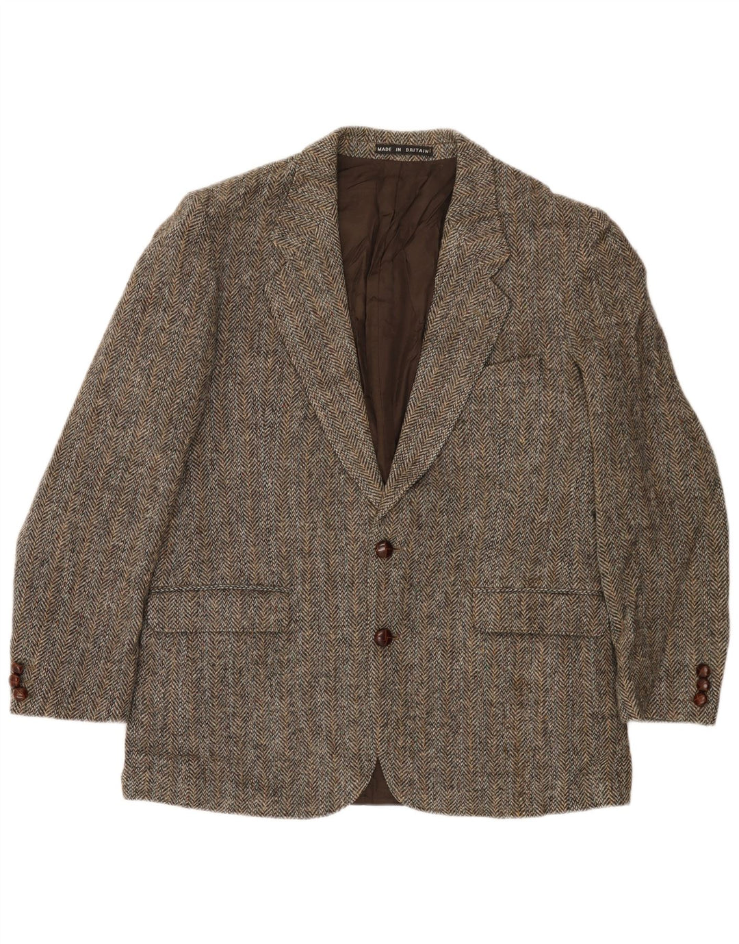 Harris Tweed Mens 2 Button Blazer Jacket UK 40 Large Brown Herringbone Wool