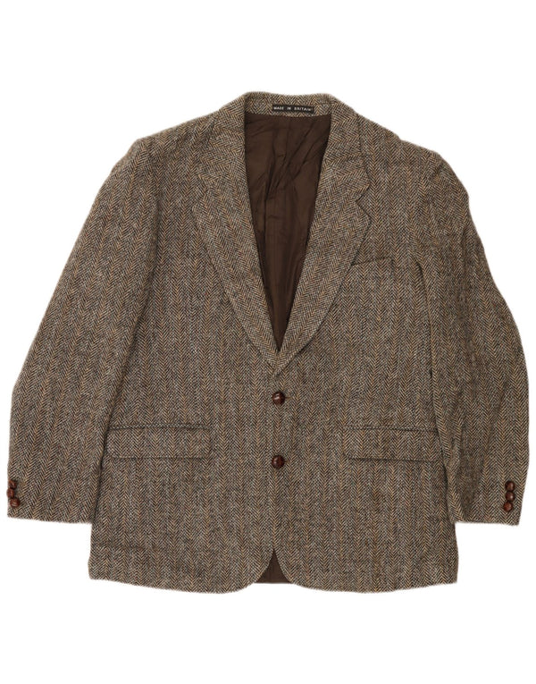 Harris Tweed Mens 2 Button Blazer Jacket UK 40 Large Brown Herringbone Wool