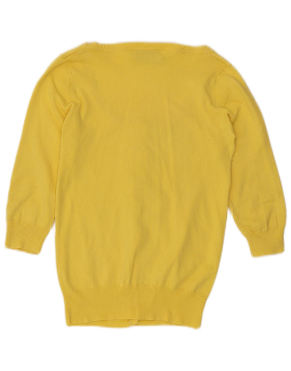 Zara Womens 3/4 Sleeve Cardigan Sweater UK 8 Small Yellow Cotton