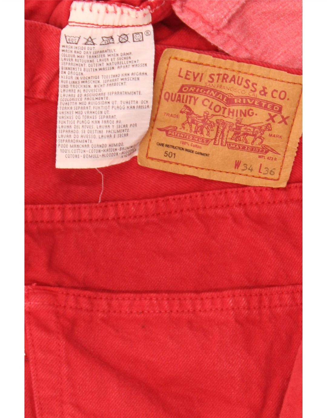 Levi's Mens 501 Straight Jeans W34 L31 Red Cotton