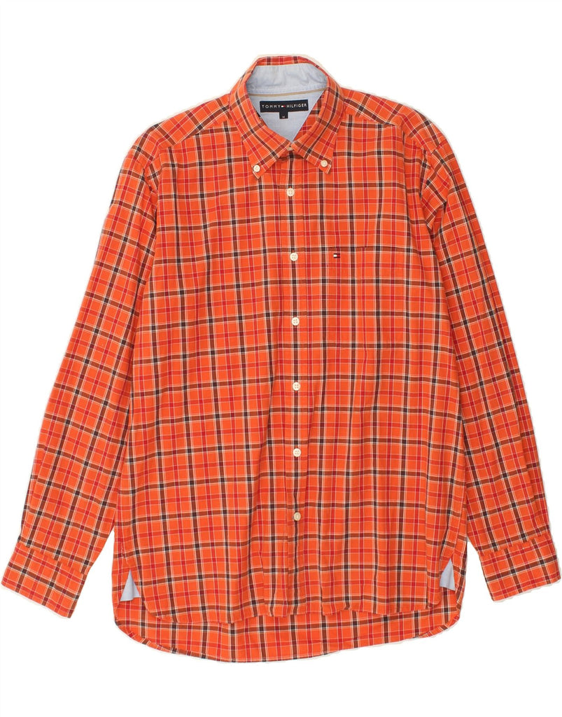 TOMMY HILFIGER Mens Shirt Medium Orange Check Cotton | Vintage Tommy Hilfiger | Thrift | Second-Hand Tommy Hilfiger | Used Clothing | Messina Hembry 