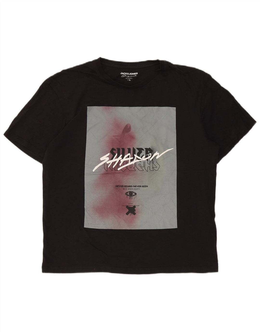 JACK & JONES Mens Graphic T-Shirt Top Large Black Cotton
