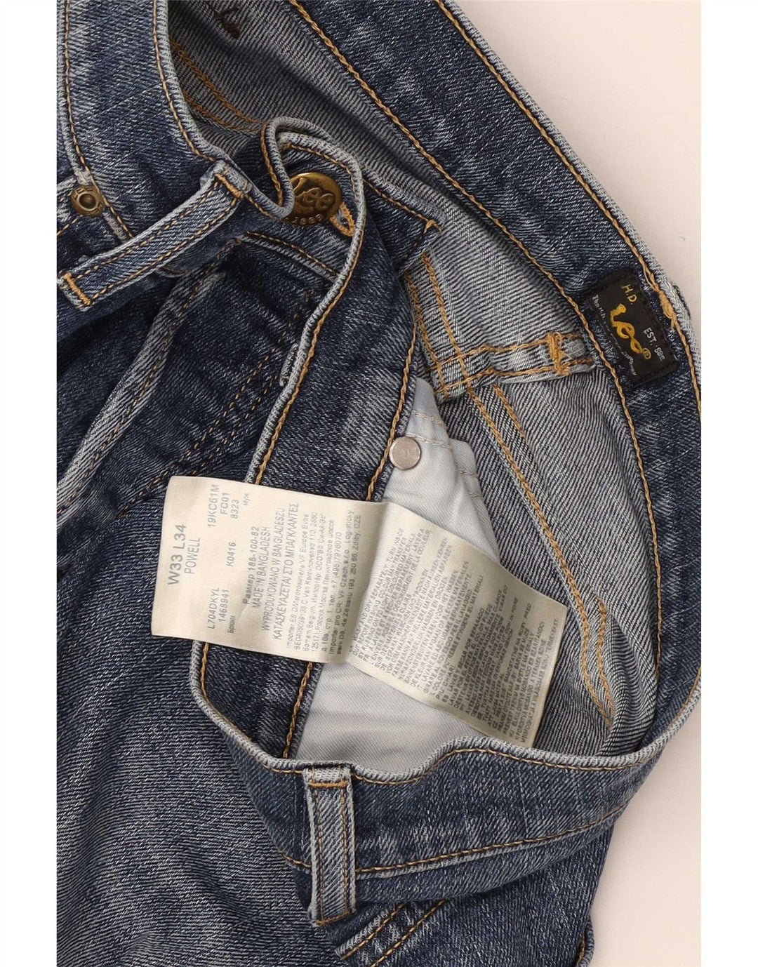Lee Mens Powell Distressed Slim Jeans W33 L34 Blue Cotton