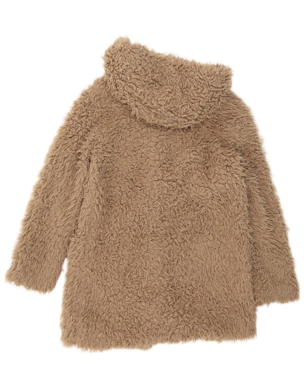 Zara Womens Hooded Teddy Bear Overcoat UK 14 Medium Brown Polyester