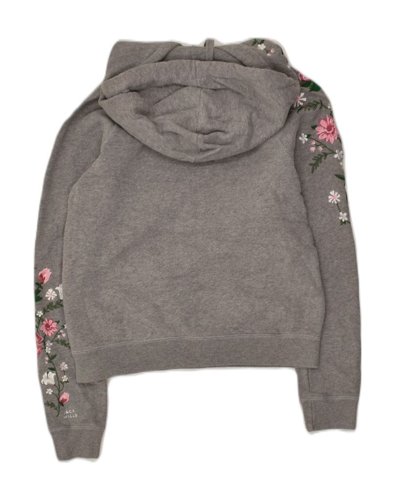 JACK WILLS Womens Zip Hoodie Sweater UK 4 XS Grey Floral Cotton | Vintage Jack Wills | Thrift | Second-Hand Jack Wills | Used Clothing | Messina Hembry 