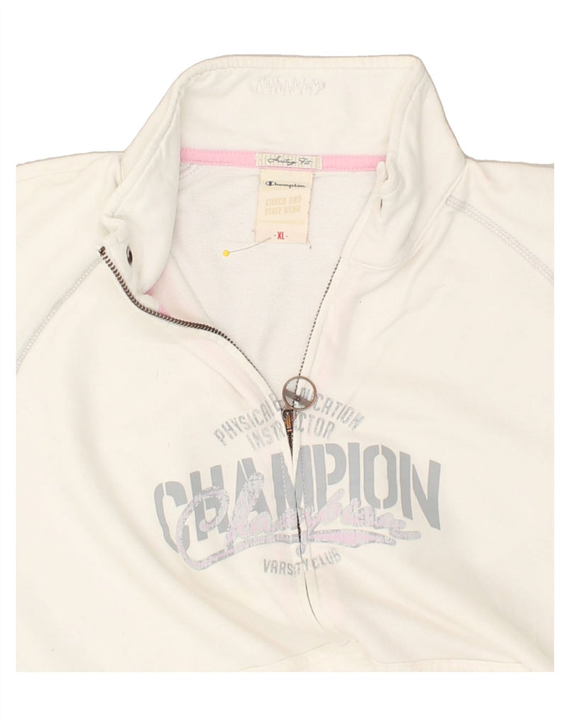 CHAMPION Womens Heritage Fit Graphic Tracksuit Top Jacket UK 18 XL White | Vintage Champion | Thrift | Second-Hand Champion | Used Clothing | Messina Hembry 