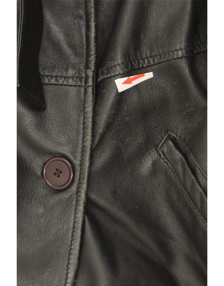 Stefanel Womens Double Breasted Leather Coat UK 14 Medium Black Leather