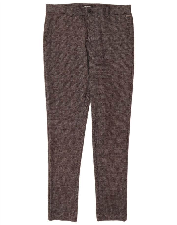 Jack & Jones Mens Slim Chino Trousers W32 L34 Grey Houndstooth Polyester