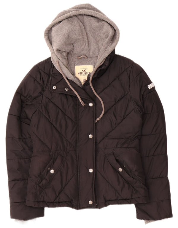 Hollister Womens Hooded Padded Jacket UK 10 Small Black Colourblock