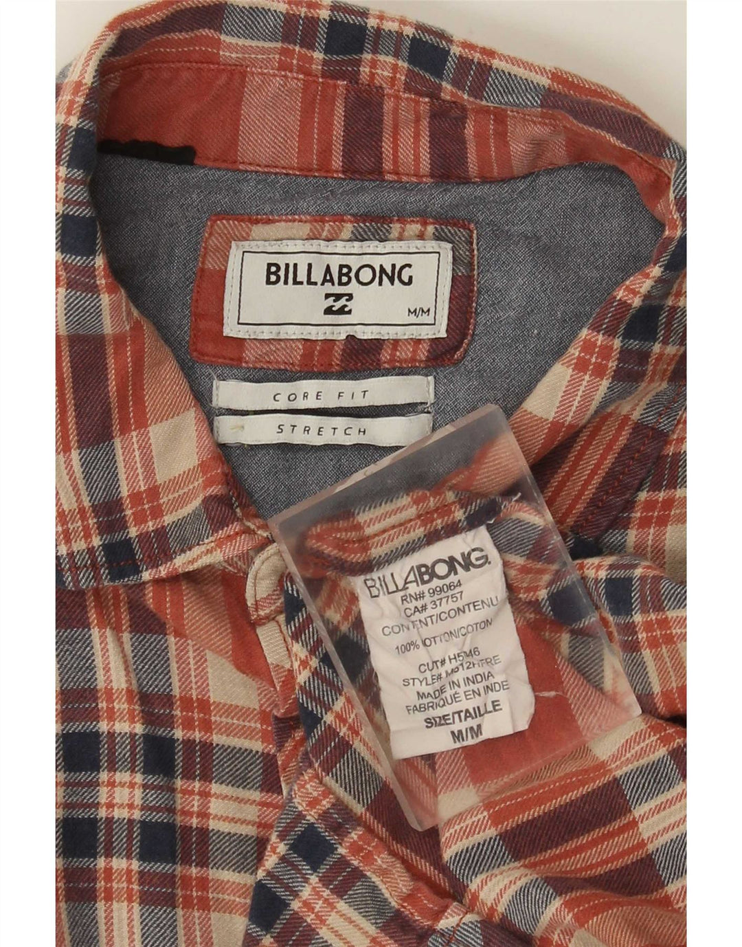 Billabong Mens Core Fit Flannel Shirt Medium Red Check Cotton
