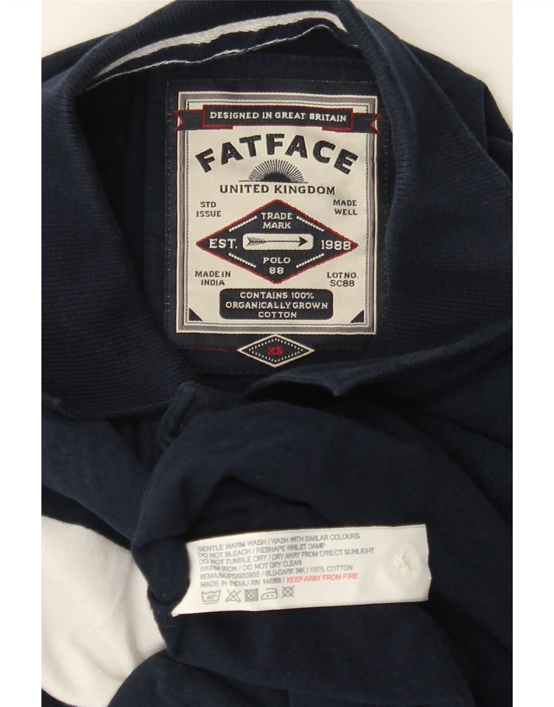 FAT FACE Mens Polo Shirt XS Navy Blue Colourblock Cotton