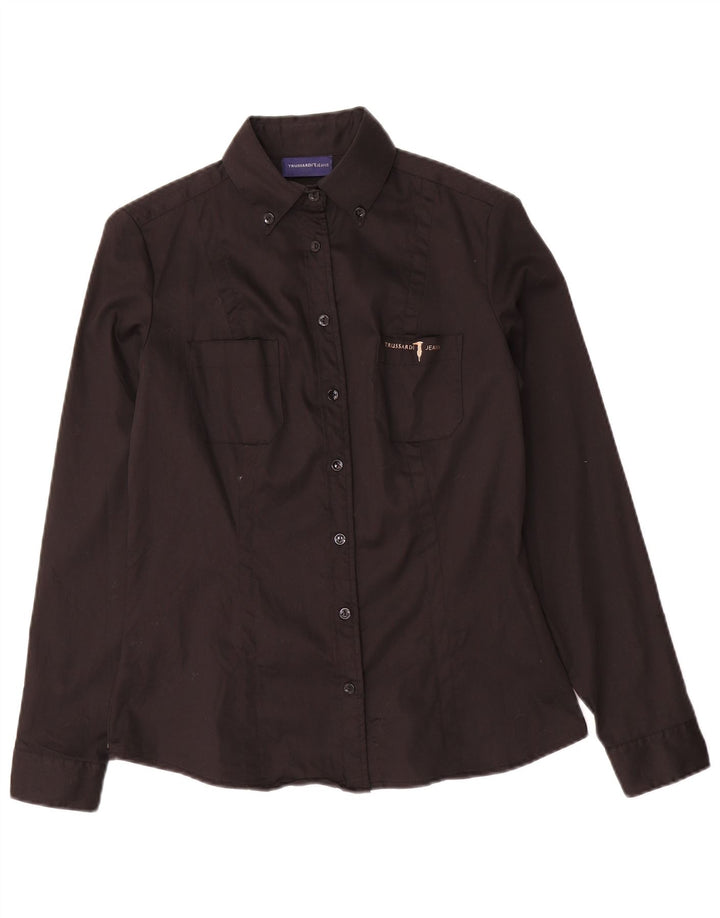 Trussardi Jeans Womens Shirt UK 12 Medium Black Cotton
