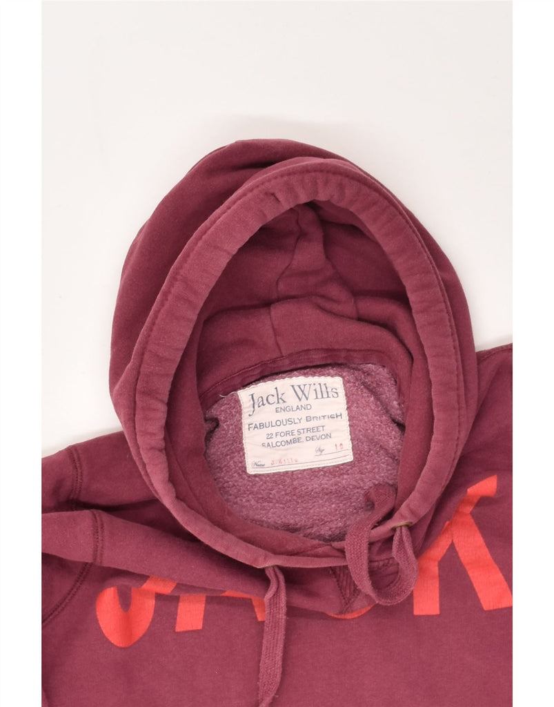 JACK WILLS Womens Graphic Hoodie Jumper UK 10 Small Burgundy Cotton | Vintage Jack Wills | Thrift | Second-Hand Jack Wills | Used Clothing | Messina Hembry 