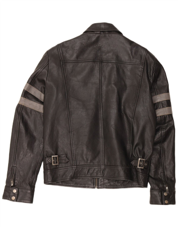 Vintage Mens Military Leather Jacket UK 40 Large Black Leather