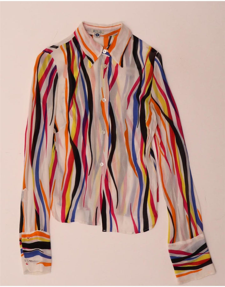 Vintage Womens See Through Shirt Blouse UK 10 Small Multicoloured Striped