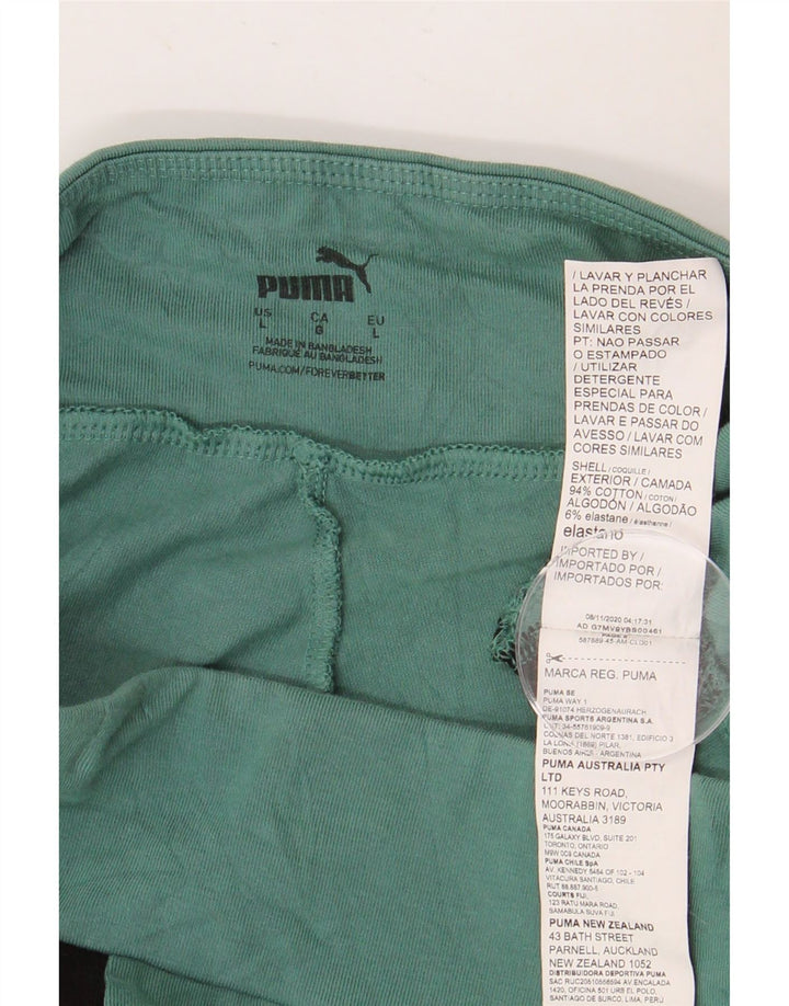Puma Womens Sport Shorts UK 14 Large Green Colourblock Cotton